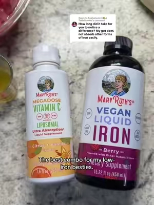 Replying to @Euphoria Arts🎨 | TasteMakers  If you have a hard time absorbing iron, add a vitamin C supplement to your regimen. Take it before the iron. consult with your doctor but vitamin C helps your body absorb iron. Who knew? @MaryRuth's , I’ve noticed such a huge difference in my energy levels, especially during that time of the month, and the dark circles under my eyes and definitely improving. I’ve linked everything in my video in the shopping cart—plus, I believe these qualify for free shipping! #ironsupplements #iron #maryruths #lowiron #maryruthsorganics 