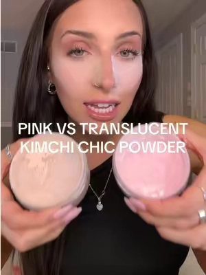 ok yall asked- pink vs translucent! 💕  ✨ both will blur appearance of skin +set makeup ✨ pink will brighten (great for under eyes) ✨ translucent is clear (great for whole face) They just restocked so run! @KimChi Chic Beauty  #pinkpowder #pinkundereyetrend #pinkpowderundereye #pinkundereyepowder #pinksettingpowder #kimchichicbeauty #kimchichic #kimchichicpowder #puffpuffpass #puffpuffpasspowder #affordablemakeup #beautydeals #loosepowderrecommendation #TTSBeautyBesties #tiktokshoploveatfistfind #tiktokshopcreatorpicks #translucentpowder 