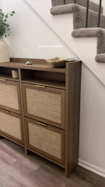 Obsessed with how beautiful this shoe cabinet is! And the double feature is perfect for my family of 5 ✨ #shoecabinet #shoeorganizer #entryway #entrywaydecor #entrywaymakeover #entrywayupgrade #homedecor #rattan #sahm #rattancabinet #seasonalgems #lovelanguage #TTSLevelUp #TikTokShopLoveAtFirstFind 