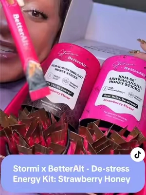 One stick to energize. One stick to relax. These Stormi x BetterAlt honey sticks are the easiest wellness hack I’ve tried. No mess, no stress—just tear, sip, and feel the difference. #betteralt #honeyhacks #shilajit #ashwagandha #strawberryhoney #tiktokshop #StressRelief #stress #naturalenergy #stormisteele #sipandreset @CANVAS BEAUTY BRAND @Better Alt #CapCut #tiktokshop #spotlightfinds #creatoricons #TTSDelightNow #TikTokShopCreatorPicks #fypシ゚viral #tiktokshoprestock #trending #tiktokshopmothersday #viral #springtok #foryou #ttslevelup #aprilmademebuyit #betteraltshilajit #betteraltsuperbrandday #honeypack #betteralthoneysticks #honeysticks Stormi x BetterAlt De-stress & Energy Kit (Strawberry) | Himalayan Shilajit + KSM-66 Ashwagandha Honey Sticks Duo for Women | Lab-tested for Purity