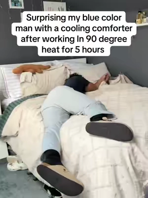 He loves it 🥹 this cooling blanket will help us so much since we don’t have AC #coolingblanket #coolingsheets #fyp #heathacks #heatwave #homedecor #homefinds #homeproducts #iceblanket #influenced #summerfinds #summerhacks #tiktokfinds #tiktokmademebuyit 