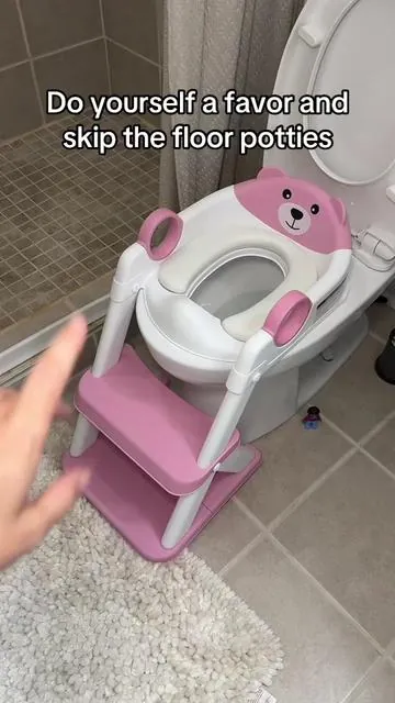 Skip the floor potties and go straight to using this over the toilet potty training seat - my 21 month old is already using this daily! It’s easy for her to climb up here and she’s so comfortable on it.  #pottytraining #potty #toddlerpotty #pottytrainninghacks #pottyset #dealsforyoudays #tiktokshopcreatorpicks #pottytrainingtips 