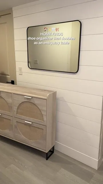 holds so many shoes! its perfect ✨🤍 @Vabches Official  #shoeorganizer #shoestorage #entrywaytable #entrywaydecor #entrywaymakeover #shoeorganization #shoestorageideas #shoecabinet #vabchesfurniture #rattan #homedecor #tiktokshopfinds 