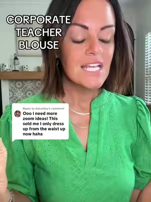 Replying to @Ashuhley More zoom shirt ideas! Would be great for workplace or teachers. Cute, dainty sleeves. V neck. Stretchy and comfy. Wearing a small (5'3 size 4/6) #tiktokcreatorpicks #corporateblouse #corporatefashion #blouses #summertops #worktops #workfashion #teachtok #teacherfashion 