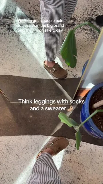 These WILL sell out for sure! Think about leggings with socks and a sweater!! 🤌🏼 @Cushionaire #cushionaire #suedeclogs #suedeshoes #clogshoes #shoecheck #corkbedclogs #buckley #loafers 