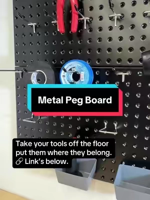Vevor 4-panel metal pegboard system. Each board is 12x24”, total 8 sq ft. Holds up to 176 lbs. Carbon steel, rust-resistant, and hooks that stay put. #GarageOrganization #VevorTools #WorkshopUpgrade #ToolWall #MetalPegboard #ToolStorage #GarageSetup