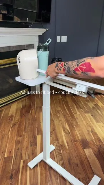 Would you use it for work or snacks first? #OverbedTable #RollingDesk #HomeOfficeSetup #WorkFromHomeLife #SmallSpaceSolutions