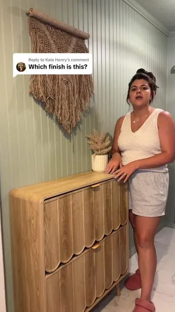 Replying to @Kate Henry I have the natural finish in this shoe storage cabinet. It also comes in black and walnut! There’s a bigger version which would double the amount of shoe space! Check the orange shopping cart below to snag it on sale! 
