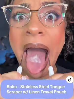 Tongue scraping = morning hack you didn’t know you needed 👅✨ #tonguescraper #freshbreath #oralcare #tiktokshopcreatorpicks #tiktokshoplabordaysale @Boka Oral Care Boka Tongue Scraper for Adults & Kids with Case - Stainless Steel Tongue Cleaner w/Linen Travel Pouch - Remove Tongue Buildup - Freshens Breath  