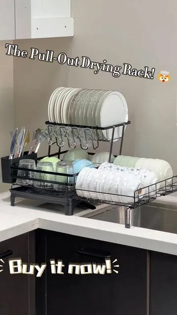 The Space-Saving Pull-Out Dish Rack！ #bathroomfinds #kitchenstorage #dishdryingrack #kitchenorganizer #kitchenpantry #sinkdrainbasket #fridgeorganizers #kitchendfinds #foodstoragesolutions #kitchenrack #TikTok #fyp #TikTokshop