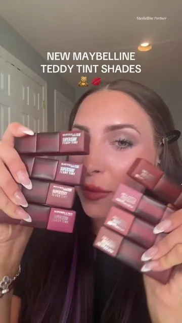 NEW Teddy Tint shades exclusive to tiktok! 🧸  💋 Teddy soft matte finish 💋 leaves a tint with 12hr wear  💋 wear blurred or build for full coverage 💞 wear as blush too! These are gonna go quick so run!! @Maybelline NY  #maybellinepartner #teddytint #maybellineteddytint #affordablelipcombo #lipstain 