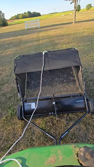 time to tuck my lawn sweeper away for the year  #landscaping #lawncare #tiktokshopcreatorpicks #pullbehind #outdoortools 
