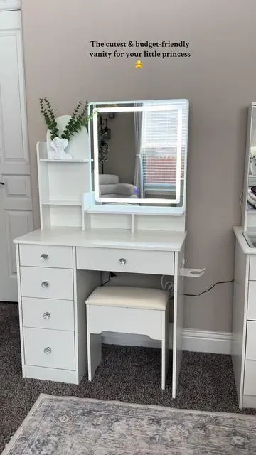 Tiny mirror, tiny stool, BIG imagination. It is currently on SALE.  @LIKIMIO Furniture  #kidsvanity #likimiofurniture #vanity #kidsvanityset #kidsoftiktok 