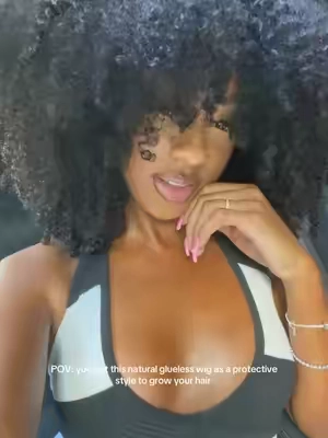 Quick and easy too. Yall could neverrrrr make me hate a wig 🙂‍↔️😩 #wigreview #gluelesswig #gluelesswig #afrocurlywig #bestgluelesswigs @oqhairshop @OQHAIR Shop 