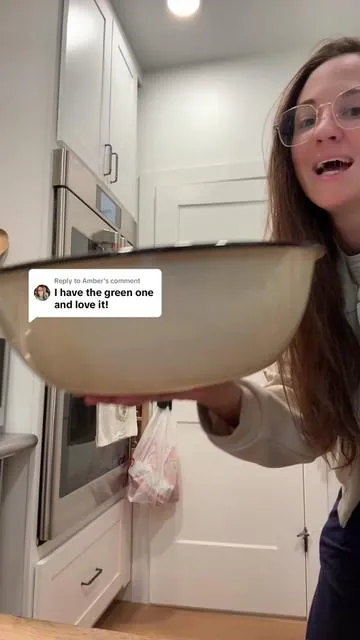 Replying to @Amber I almost got the green but my neutral heart went cream first!! The blue rim now has me 👀 Everyday Enamel Bowl from @Ballerina Farm Store  #ballerinafarm #ballerinafarmstore #enamelbowl #sourdoughbaking #sourdoughtok 
