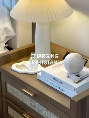 this nightstand is everything – 3 roomy drawers, built-in charging station + usb ports 🔌 and the rattan design makes it so chic 🫶 perfect for bedrooms, office corners, or even as a side table ✨ #tiktokshopfinds #homedecor #bedroominspo #roommakeover #nightstand @SICOTAS 