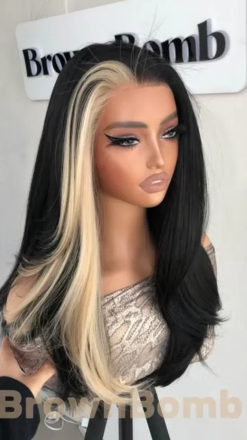 🖤💛New colour skunk stripes! Is it your love? Get it y’all!!!#skunkhair #skunkstripe🦨 #blackhair #hairtok #wigtok 