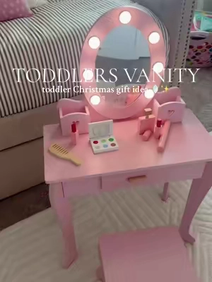 💖 The sweetest vanity set for little ones who love to play dress-up! ✨ Comes with a light-up mirror, storage for all their treasures, and a matching stool. This makes the cutest gift ever! 🎀👑 #vanity #vanitymirror #giftideas #holidaygifts 