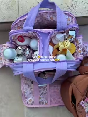 This makeup & toiletry bag lining much cute!🌸☁️💅 Doesn’t need carry 3 bags to travel anymore!!  🥹 This one carry all and still looks cute ! #travelbag #makeupbag #toiletrybag #travelessentials #carryallbag 