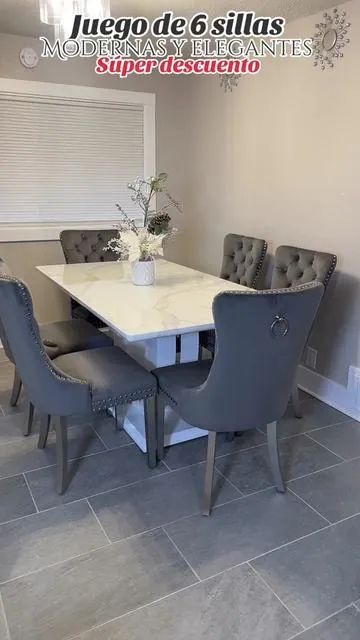 Juego de 6 sillas para comedor 😍🩶 #parati #tiktokshop #diningchairs #velvetdiningchairs #sillas 