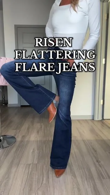 Comfy, non distressed, flattering AND dark wash Risen jeans✨5'3, 115, wearing true to size 0 #jeans #flarejeans #denim #risenjeans #tiktokshopcreatorpicks 