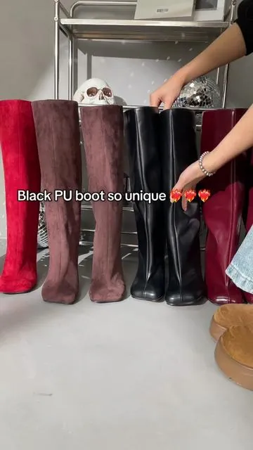 Black PU boot so unique ❤️‍🔥❤️‍🔥❤️‍🔥#womenboots #boots #highheelboot #shoes #ootd 