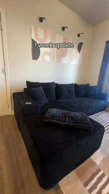 10/10 I recommend!!  yes it comes together vacuum sealed ready to cut open and fluff out  no there’s no hard assembly or put together process  yes it takes 3 days to fully fluff  easy to clean off & super comfortable for long periods of lounging !!  Try yours today 😍 #bonelesscouch #bonelesssectionalcouch #lshapedcouch 