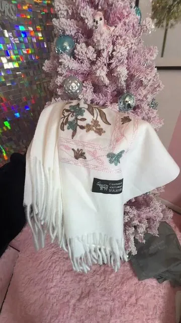 Boho Style Plants Embroidery cashmere scarf great holiday gift idea #cashmere #shawl #scarf #tiktokshopblackfriday 