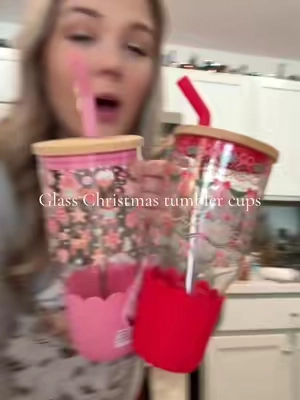 Glass Christmas Tumbler cups are so cute!!#christmascup #qvc #glasscupswithstraw