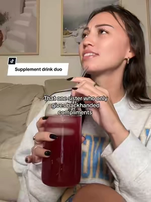 the happy glowing sister drinks her supplements in yummy drink form 