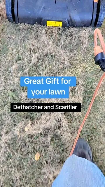 Dethatcher and Scarifier from VEVOR. Electric, easy to use and will help you get a thicker healthier lawn. Makes a great gift. #dethatcher #lawnmaintenance #vevor #tiktokshopblackfriday #tiktokshopcybermonday 