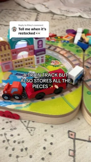 Replying to @Riley they wooden train track with city blocks is back in stock!! 🎉🤗✨ so much fun, my 2 year old loves it! #traintrack #toddlertoy #toddlergiftidea #giftsforkids #christmasgiftideas 