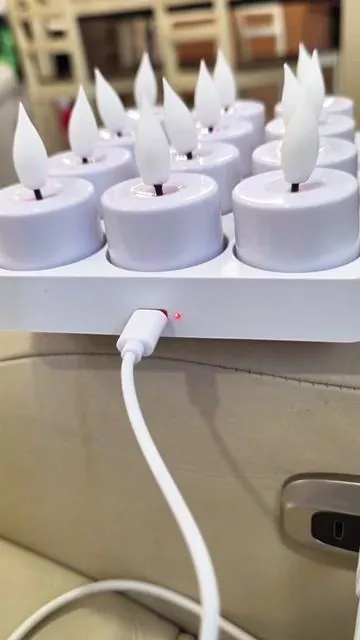 Rechargeable tea lights for holiday decorating. Twelve lights, one charging base, and a remote with dimming and timer settings. Warm glow that works for mantles, centerpieces, and evening setups. Good for Christmas, gatherings, and everyday decor. #flamelesscandles  #rechargeablecandles #tiktokshopblackfriday #tiktokshopcybermonday #SuperBrandDayBFCM  @GardenLights 