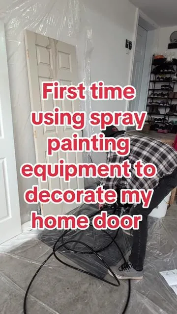 First time using spray painting equipment to decorate my home door #diy #paintsprayer #sellerclearanece #tiktokclearance #painting 