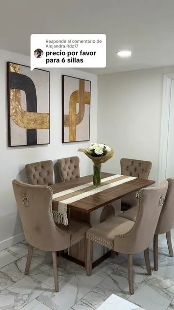 Respuesta a @Alejandra.Rdz17 Set de 6 sillas de comedor tapizadas en terciopelo con patas de madera #furniture #sillas #mueblesmodernos #muebles #home 