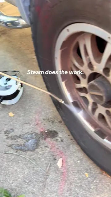 Portable handheld steam cleaner that makes it easy to blast grime off car wheels and other hard-to-clean surfaces using high-temperature steam.@Smartsaker  #CleaningTools #CarCleaning #HomeCleaningFinds #SatisfyingClean #TikTokShopCreatorPicks