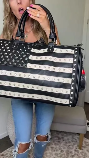 If you love a little western edge + patriotic vibes, this Montana West weekender is IT. @Rustic Charm Bootic #WesternStyle #MontanaWest #WeekenderBag #TravelMustHave #BoutiqueFinds 