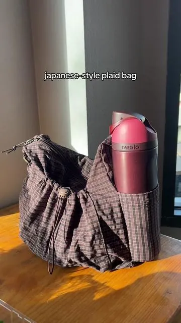 japanese style plaid bag!! super spacious with so many pockets #bag #purse #plaidbag #japanesebag #kaybsworld 