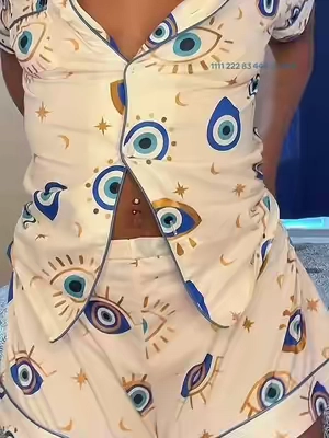 🧿 cozy pajamas  evil eye pajamas comfortable loungewear soft sleepwear short pajama set