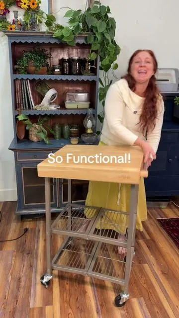 Origami Foldable Kitchen Cart is a rolling kitchen cart with a solid wood top designed for small kitchens, from-scratch cooking, and organized prep spaces. This foldable kitchen cart provides extra counter space, storage for appliances or pantry items, and mobility for cottage, farmhouse, or functional home kitchens. #KitchenCart #SmallKitchenSolutions  #KitchenOrganization 