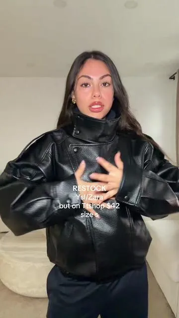 THIS LEATHER JACKET>>SHOP HERE 🤌😚 #affordablefashion #leatherjacket #fashiontiktok #tiktokshop 