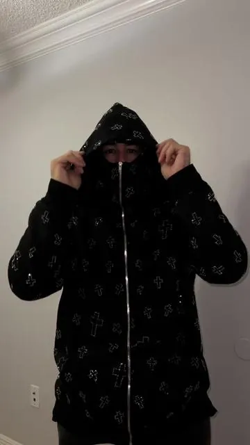 Rhinestone Cross Hoodie available now in my showcase #cross #hoodie #rhinestone #jesus #jesusisking 
