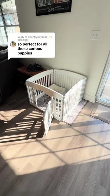 Replying to @CountryGirlBella✨️ Puppy containment but make it cute & convenient 🐶✨ This durable plastic playpen keeps your little escape artist safe with a lockable door and non-slip base. Lightweight, portable, and perfect for playtime anywhere! 🐾

#TikTokShopDeals #PuppyEssentials #DogMomLife #PetProducts #HomeWithPets