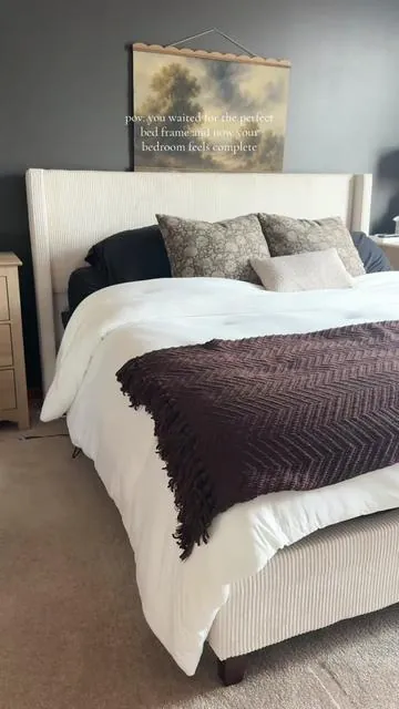 It took me forever to find the right bed frame. I also have an adjustable base and this bed frame fits perfectly around it! #homefinds #homedesign #bedframe #aesthetichkme #bedroomfinds 