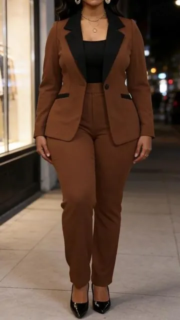 Women's Colorblock Blazer & Straight Leg Pants Set#twopieceset #suit #tiktokshop #spotlightfinds #OOTD 