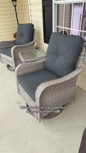 This 3 piece patio set is so comfortable and the price is so good✨ #outdoorfurniture #outdoorchair #swivelchair #outdoordesign #patioseason 