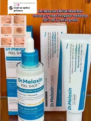 Respuesta a @Elsa 🩷 Dr.Melaxin Oficial Manchas oscuras y tono irregular melasma y iperpigmentacion  Peel Shot TX Duo Serum exfoliante y Crema TX, Acido tranexámico y Niacinamida Exfoliación suave para el cuidado de las manchas oscuras)@Dr.Melaxin Global  #peelshot #drmelaxin #melasma #SkinCare #darkspots  . . . . . . . . . . . . The results may vary from person to person. 