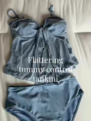 Love that I don’t feel self conscious or restricted in this due to the flowy tummy area. Pick your color and size while you can! #tankini #swimsuit #bathingsuit #bikini 