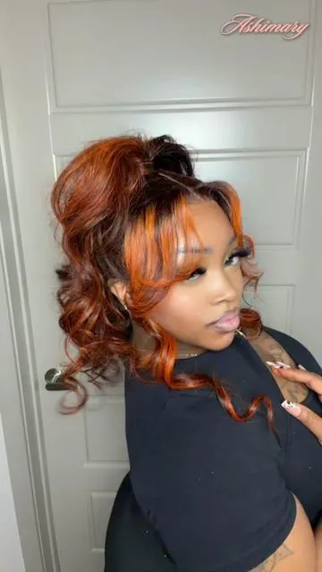 Glueless, Pre-styled Layered Ginger Highlight 360 Lace Wig. I love this wig so much! They snapped! @Ashimary Hair Beauty @Ashimaryhairwigs #ashimaryhair #360wig #gluelesswig #wigtok #highlightwig 