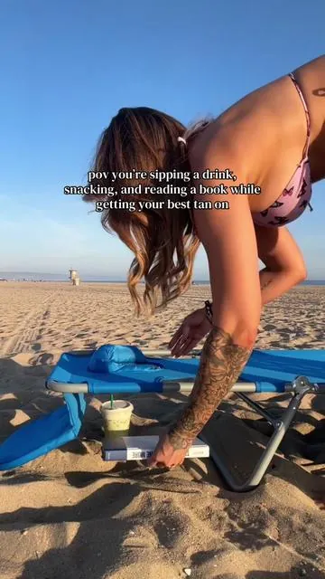 This is a foldable beach chair that makes tanning so easy! I get the hype!! #tanning #tanningchair #beachchair #summermusthaves #fyp